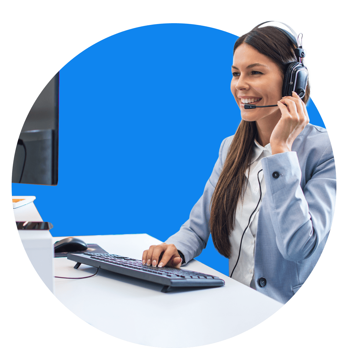 Section 2_Customer Service ClearCaptions customer service worker with a headset answering a client