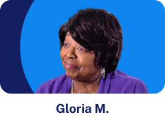 Gloria M. giving her testimony