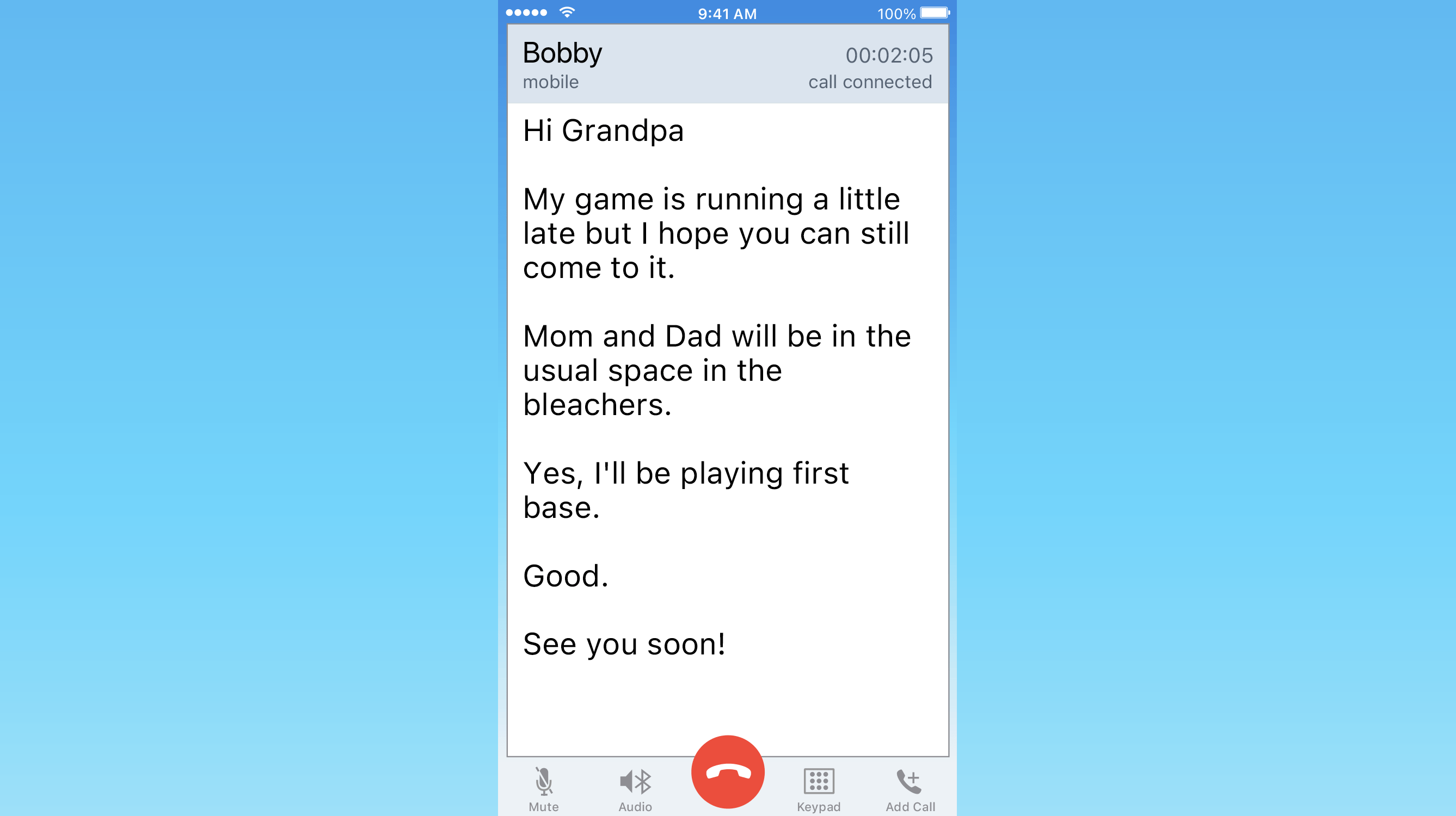 ClearCaptions app displaying a phone conversation on a smartphone screen