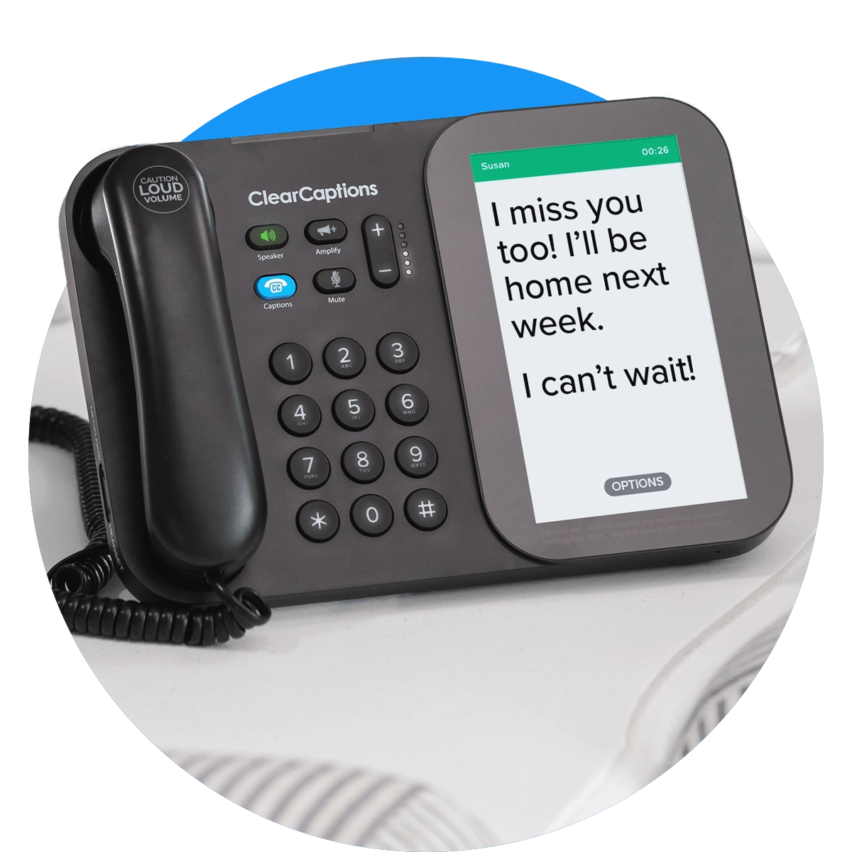 Section-3_Phone ClearCaptions caption phone displaying a conversation on screen