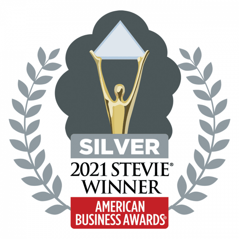 Silver prize logo with the text: '2021 Stevie Winner, American Business Awards'