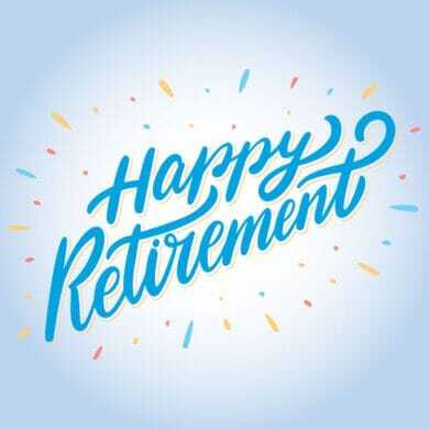 Text on screen: 'Happy Retirement'