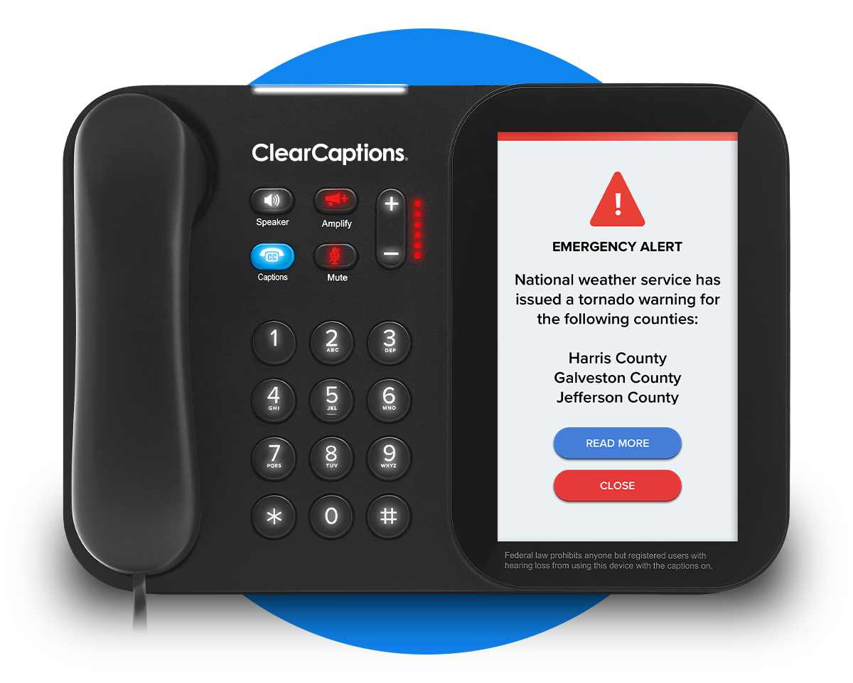 Emergency alert system - caption phone